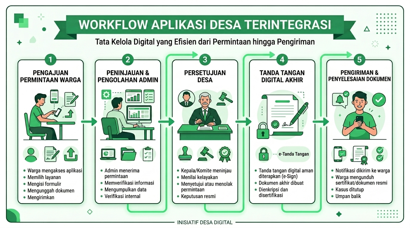Aplikasi Pelayanan Desa Terintegrasi infographic workflow integrated … 202606030758